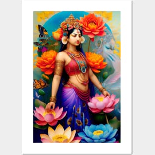 Lakshmi Goddess Lotus Blossom Posters and Art